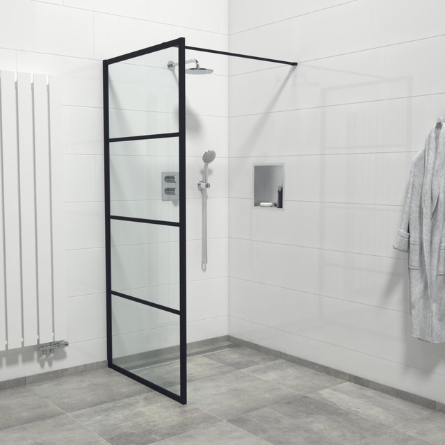 Marenza Bellini Inloopdouche - 90x200cm - frame lines buitenzijde - antikalk - mat zwart Lines -90