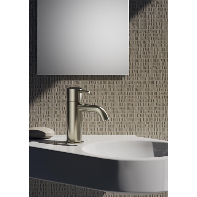 Hotbath Hotbath Cobber lage wastafelmengkraan met gebogen uitloop zonder waste geborsteld nikkel CB003CGN