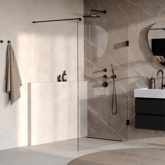 Brauer Void inloopdouche helder glas 140x200 incl. glascoating mat GS-VOI1H140200MZ - Zwart