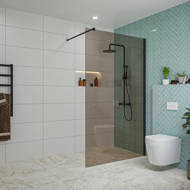 Fortifura Galeria inloopdouche - 110x200cm - rookglas - wandarm - mat zwart SW915252/SW797905