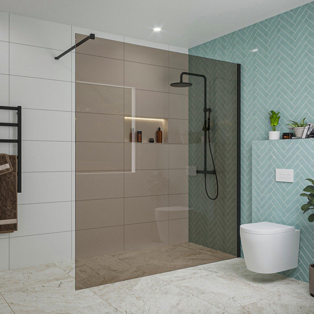 Fortifura Galeria inloopdouche - 180x200cm - rookglas - wandarm - mat zwart SW797943/SW797905