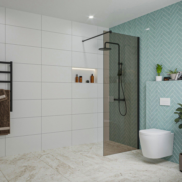 Fortifura Galeria inloopdouche - 70x200cm - rookglas - wandarm - mat zwart SW797941/SW797905