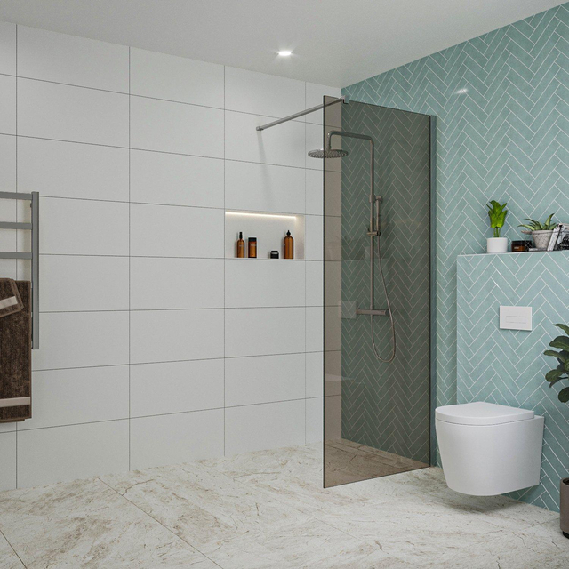 Fortifura Galeria inloopdouche - 80x200cm - rookglas - wandarm - chroom SW797939/SW797904