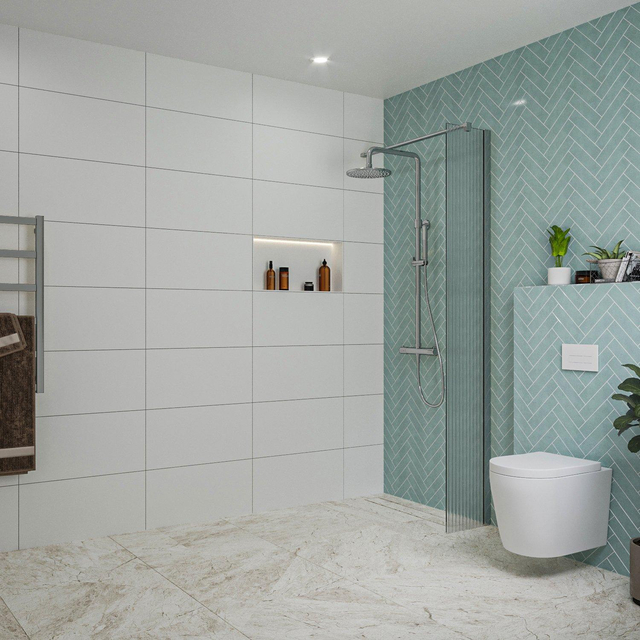 Fortifura Galeria inloopdouche - 30x200cm - ribbelglas - wandarm - chroom SW797945/SW797904