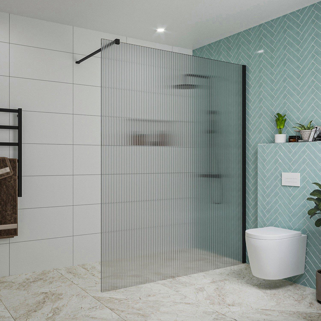 Fortifura Galeria inloopdouche - 160x200cm - ribbelglas - wandarm - mat zwart SW797956/SW797905