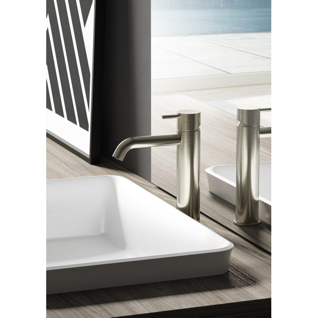 Hotbath Hotbath Cobber middelhoge wastafelkraan met gebogen uitloop zonder waste geborsteld nikkel CB003MCGN