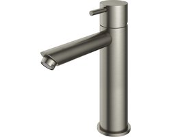 Hotbath Cobber middelhoge wastafelkraan met gebogen uitloop zonder waste geborsteld nikkel CB003MCGN