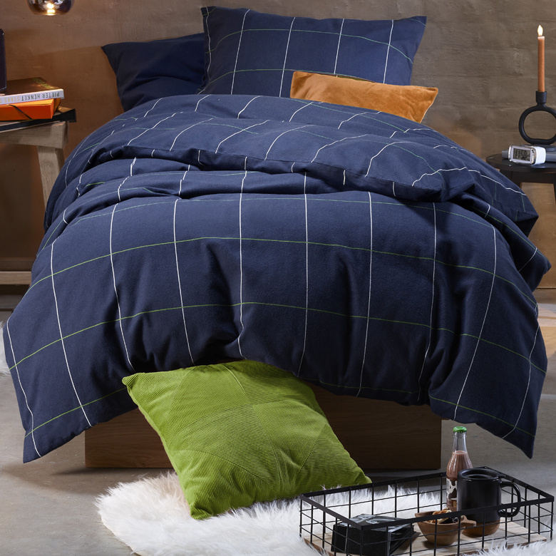 Dekbedovertrek Ian Evening Blue - Eenpersoons - 140 x 220 cm - Katoen Flanel