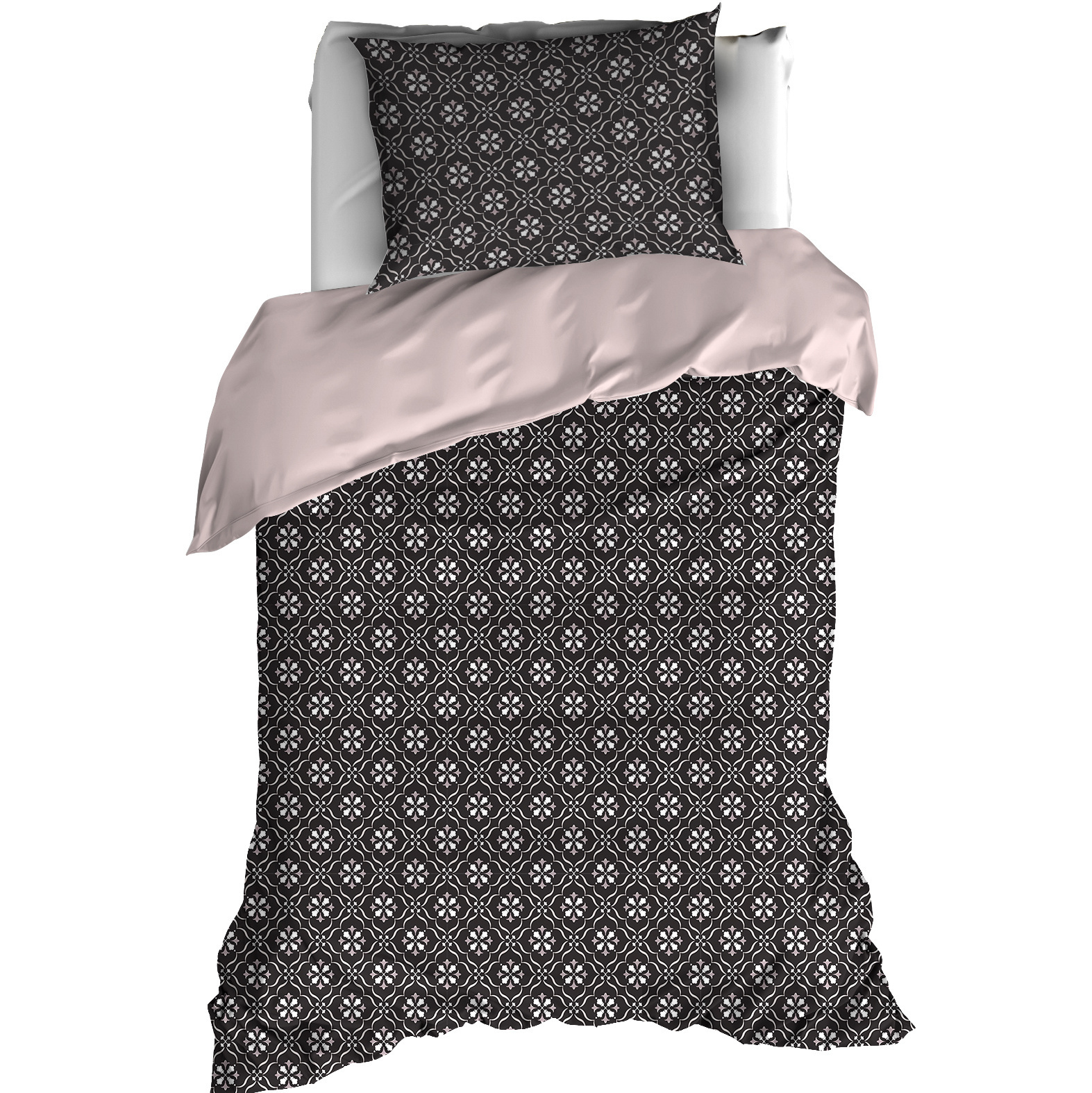 Dekbedovertrek Katoen Satijn Primrose - Eenpersoons - 140 x 200/220 cm - zwart