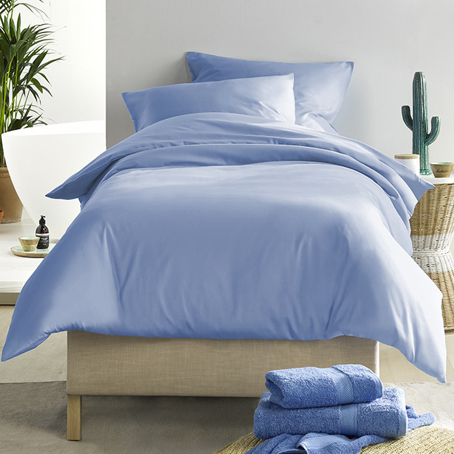 Dekbedovertrek Katoen Satijn Olivia - Eenpersoons- 140 x 200/220 cm - Blauw