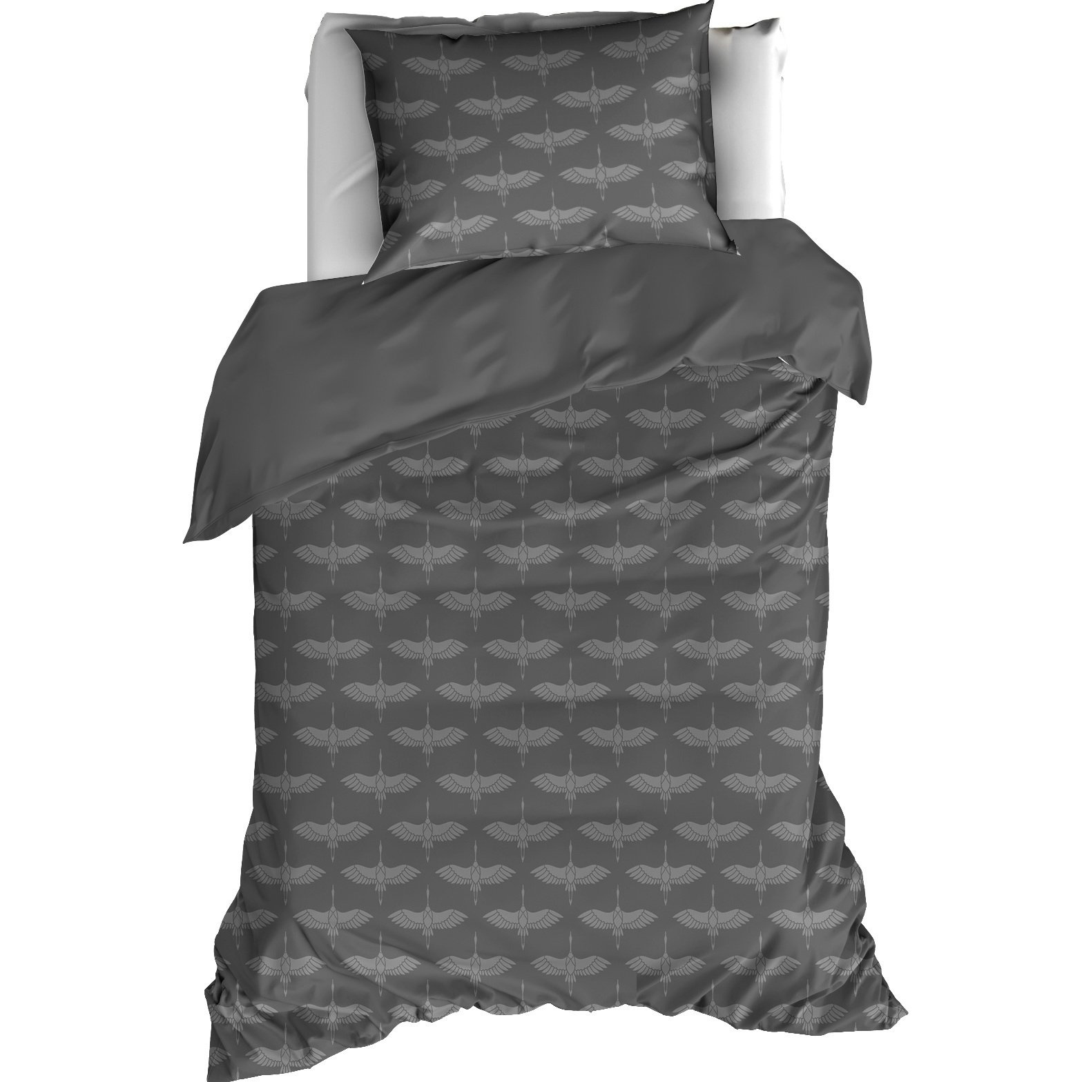 Dekbedovertrek Katoen Flanel Crane - Eenpersoons - 140 x 200/220 cm - Grijs