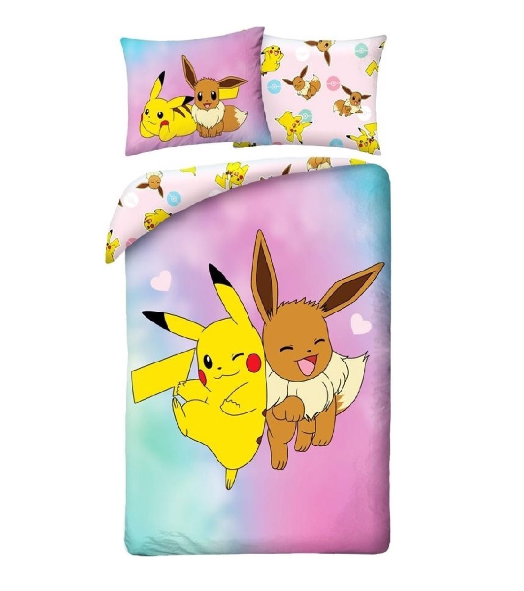 Dekbedovertrek Pikachu Eevee - Eenpersoons - 140 x 200 + 70 x 90 cm - Polyester