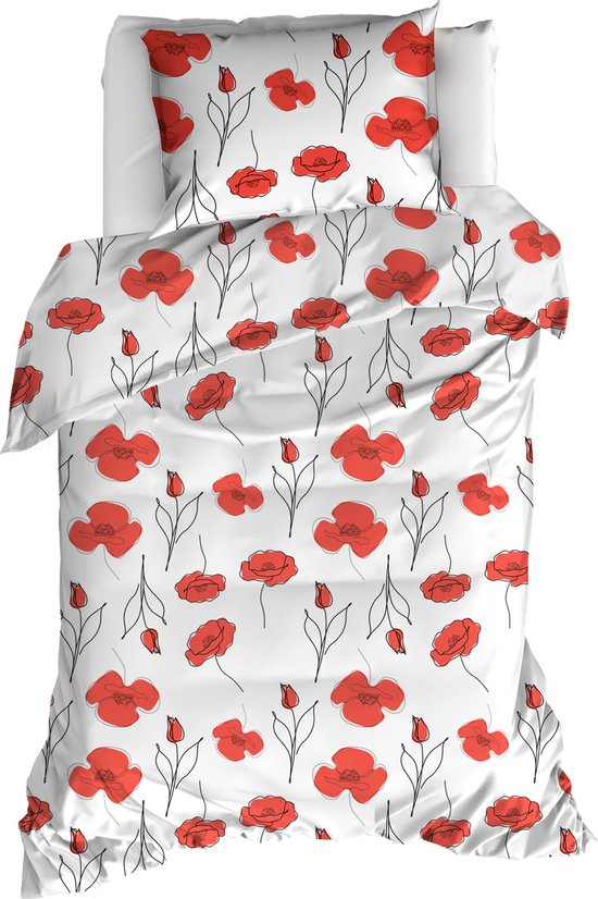 Dekbedovertrek Odil Papaver - Eenpersoons - 140 x 220 cm - Katoen