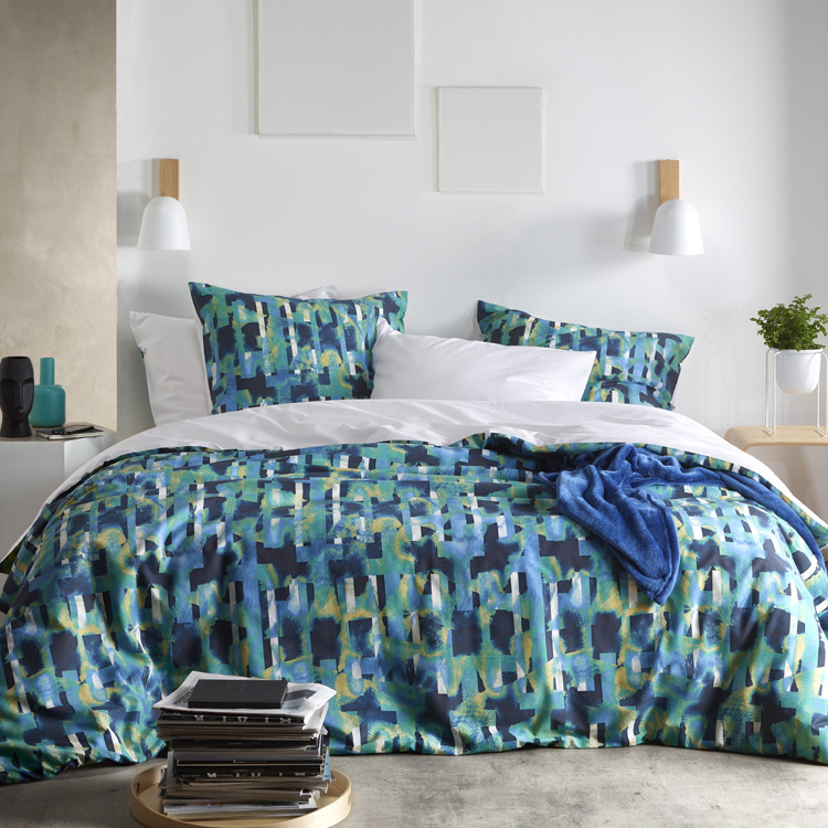 Dekbedovertrek Checkered Sea Green - Eenpersoons - 140 x 200/220 - Katoen Perkal