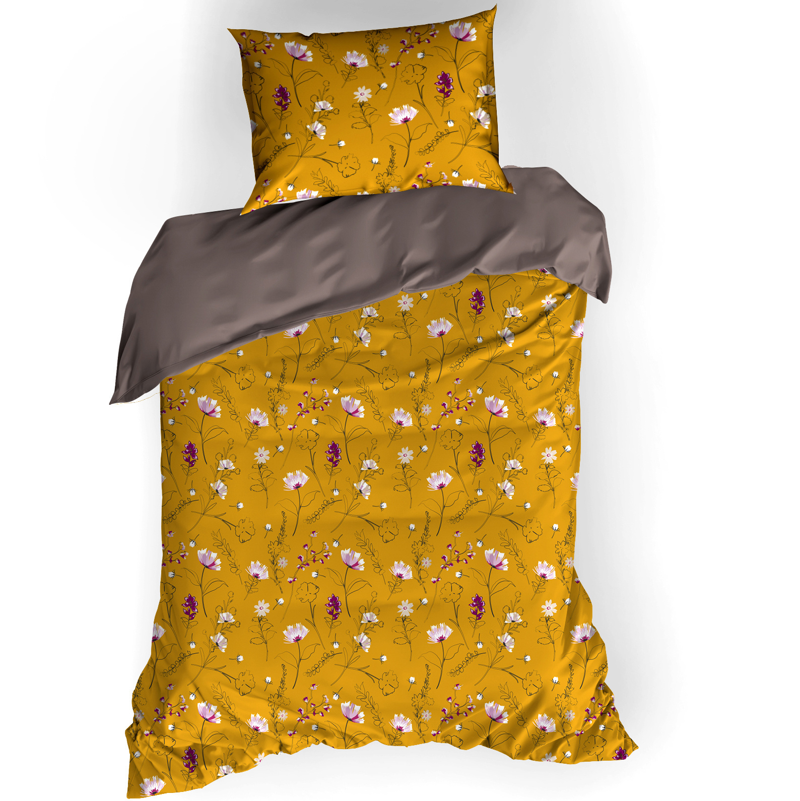 Dekbedovertrek Fleur 100% katoen satijn deep taupe 140x220 + 60x70
