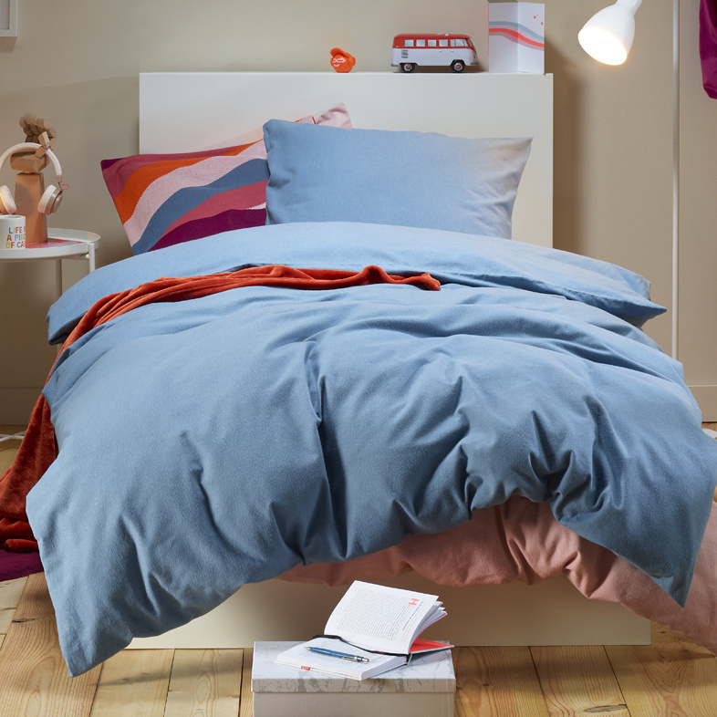 Dekbedovertrek Freya Stone Blue - Eenpersoons - 140 x 220 cm - Katoen Flanel