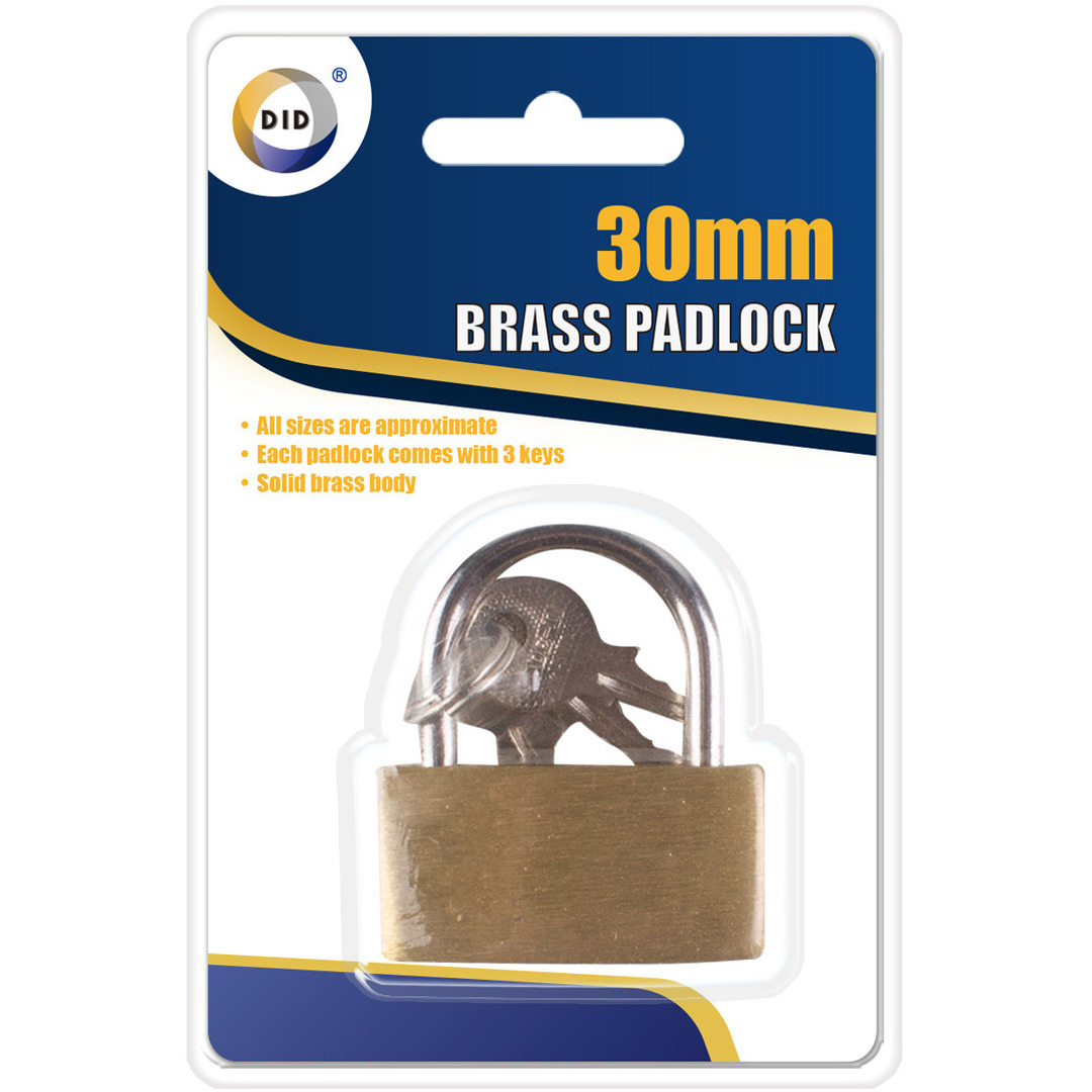 Hangslot met 3 sleutels - messing - 3 cm -