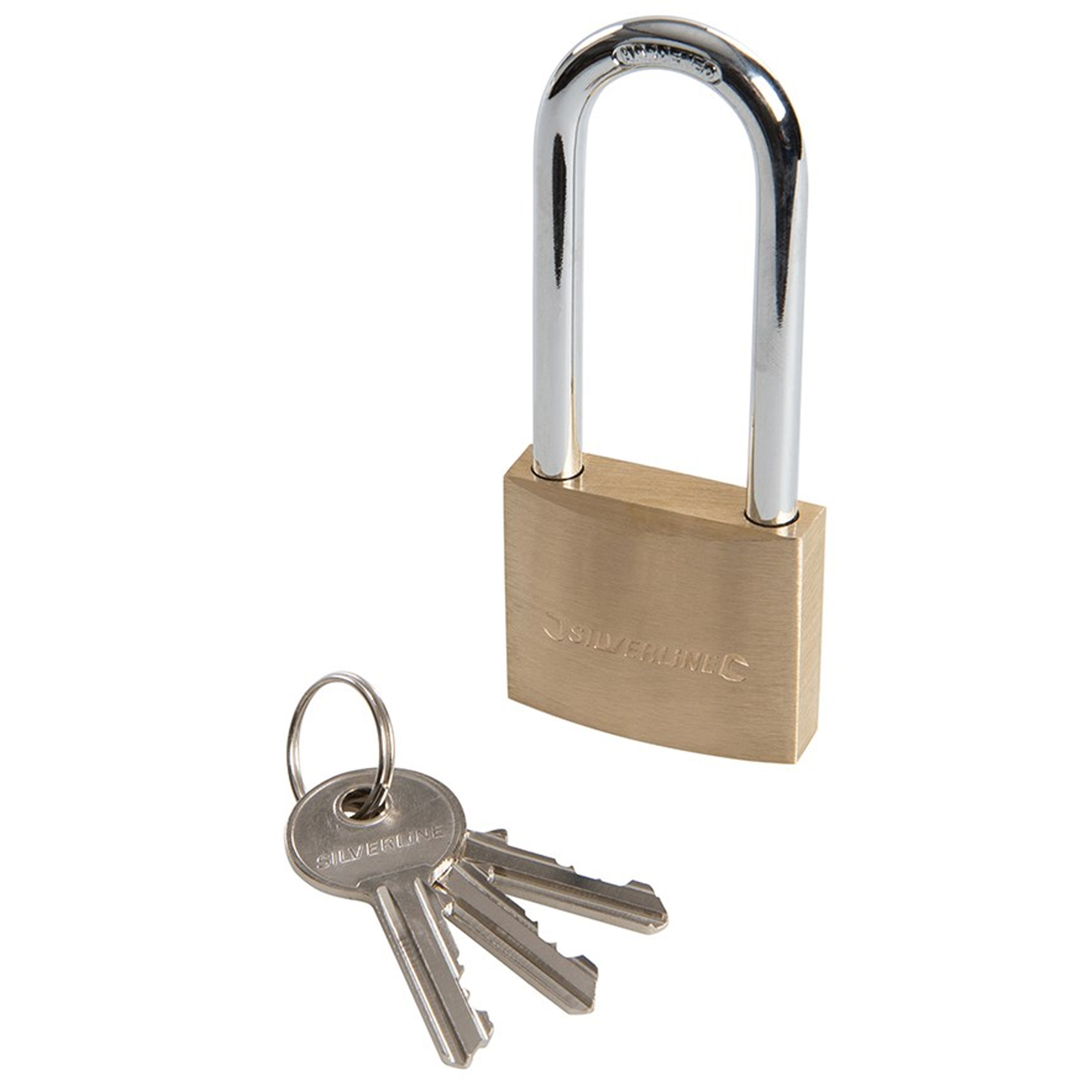 Silverline Silverline Hangslot met 3 sleutels - 50 mm - messing - 80 mm beugel - kofferslot -