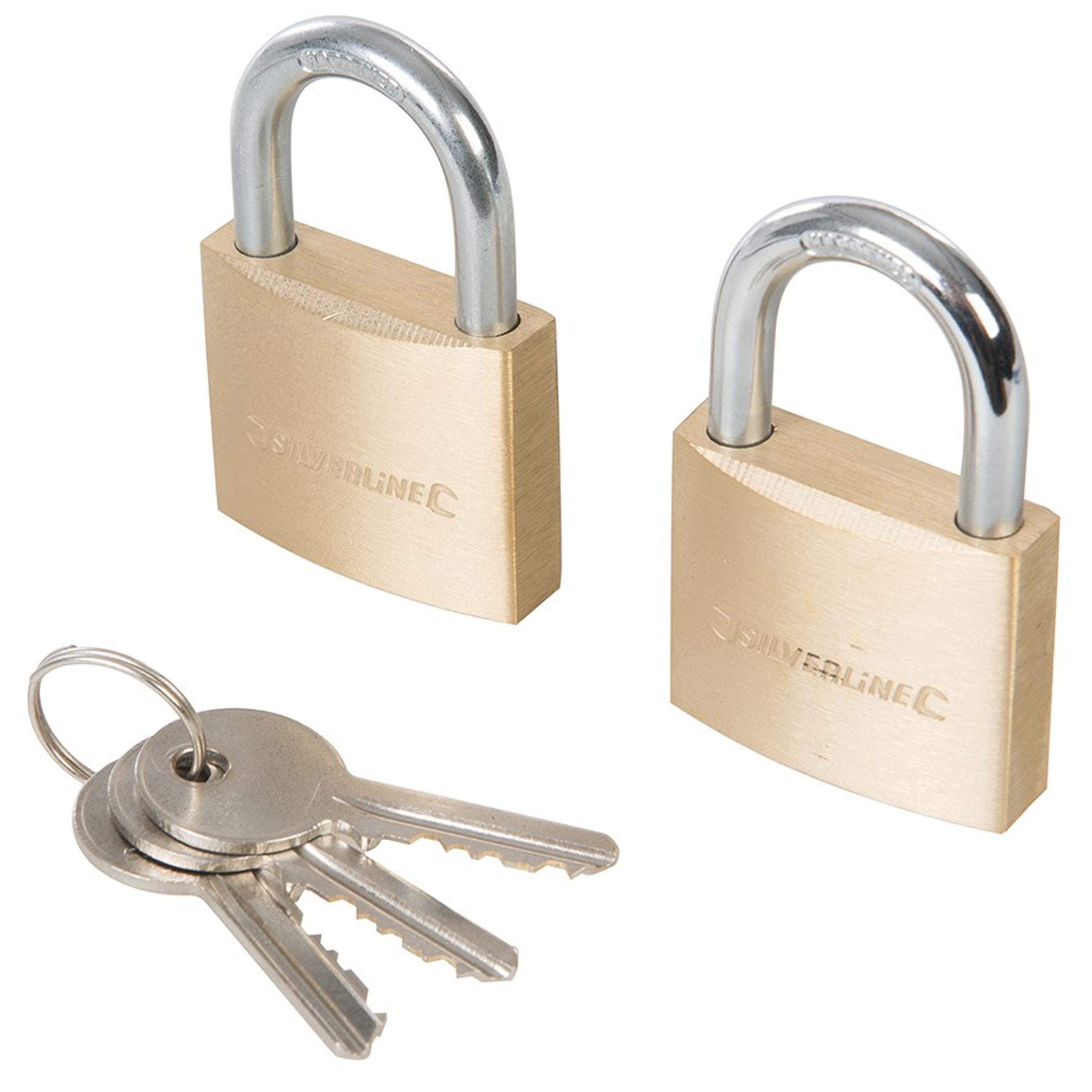 Silverline Silverline Hangslot met 3 sleutels - set van 2 - 40 mm - messing -