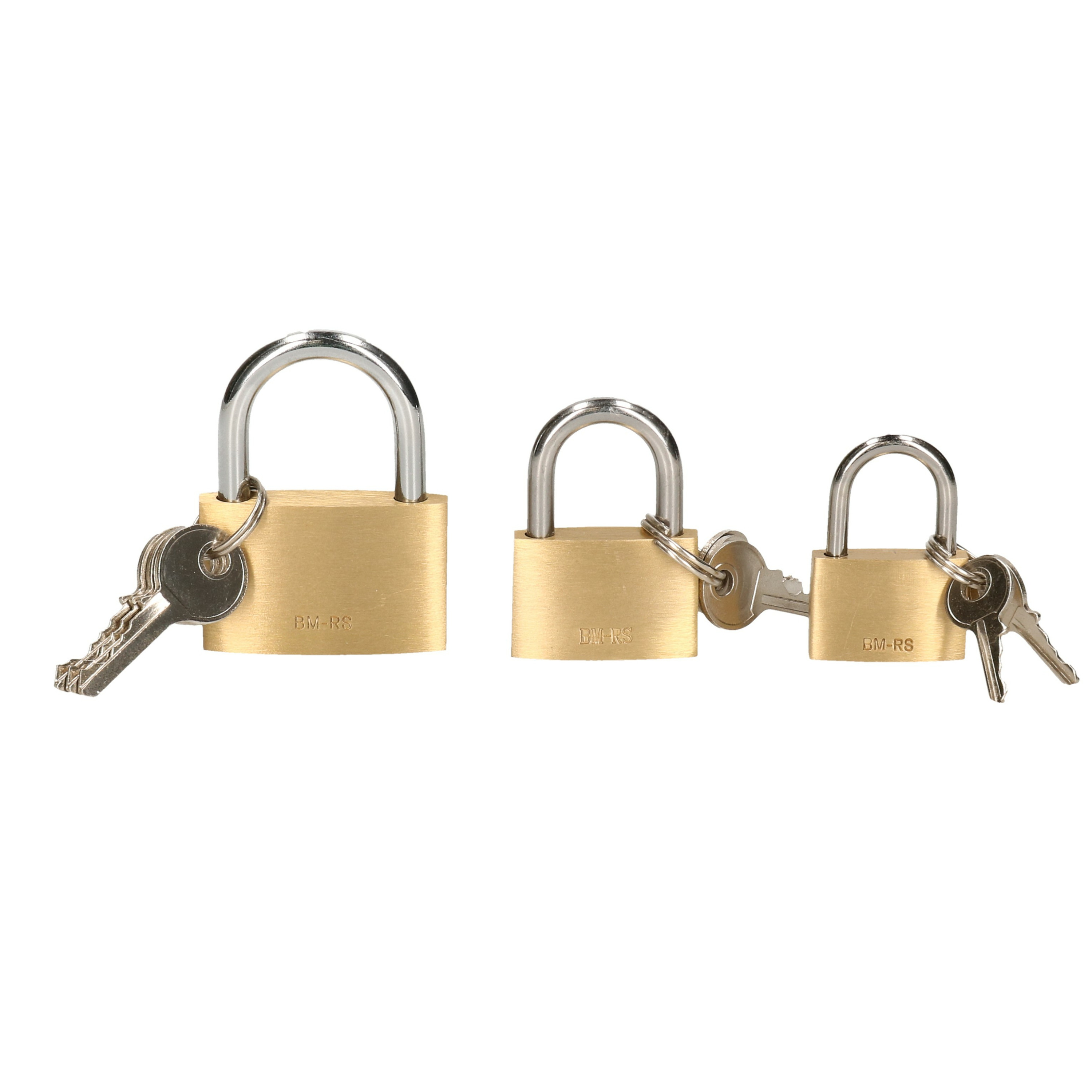 Brüder Mannesmann Bruder Mannesmann Hangslot met 3 sleutels - set van 3 - 25 mm - 30 mm - 40 mm - messing -