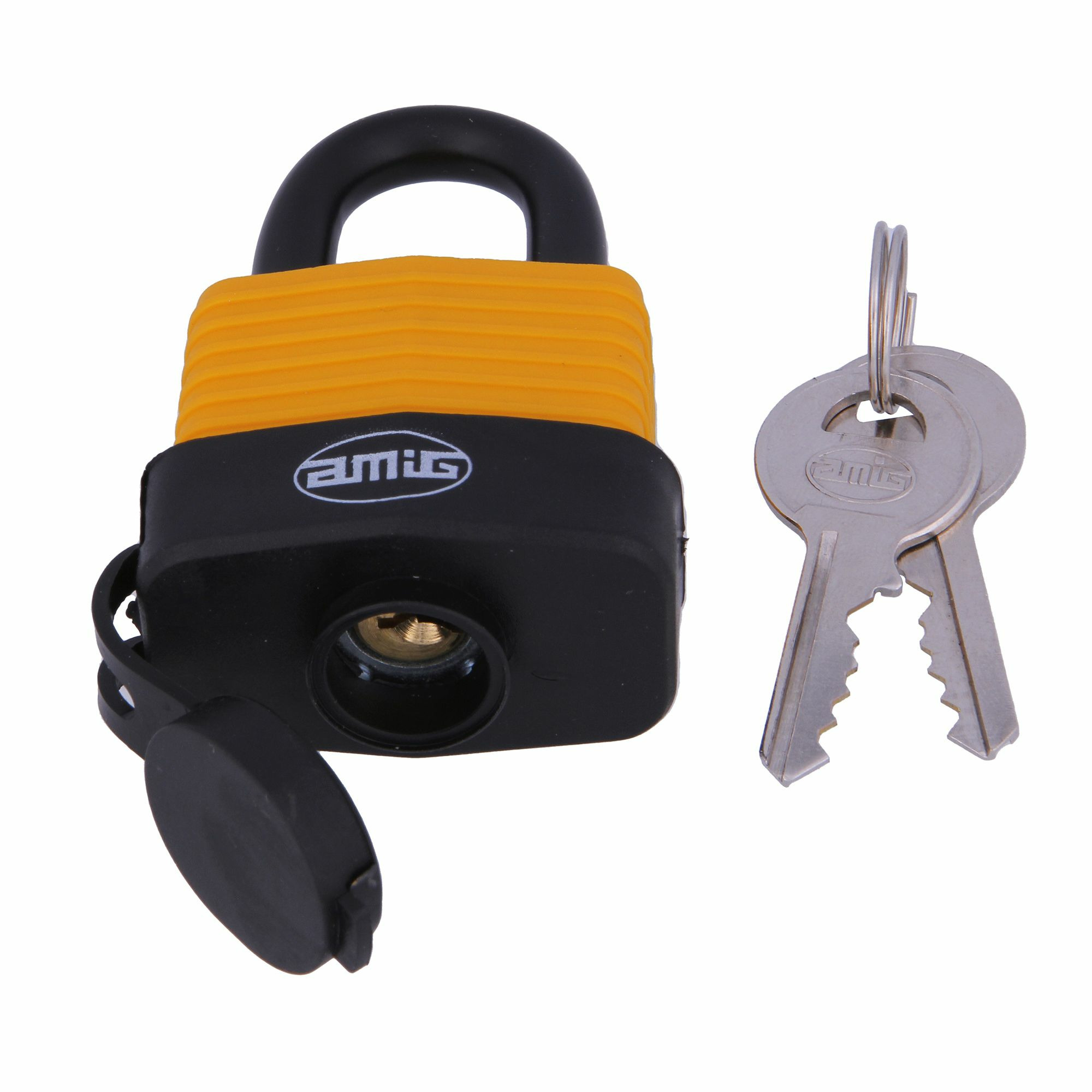 Amig Hangslot met 2 sleutels - D50 mm - voor outdoor gebruik - weersbestendig - gelamineerd - - Geel