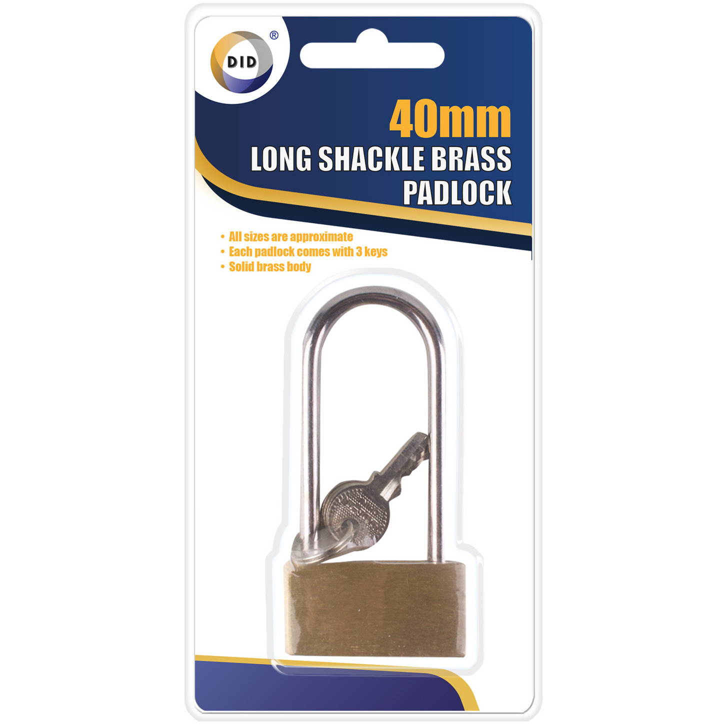 Hangslot met hoge beugel - 4x8 cm - messing -