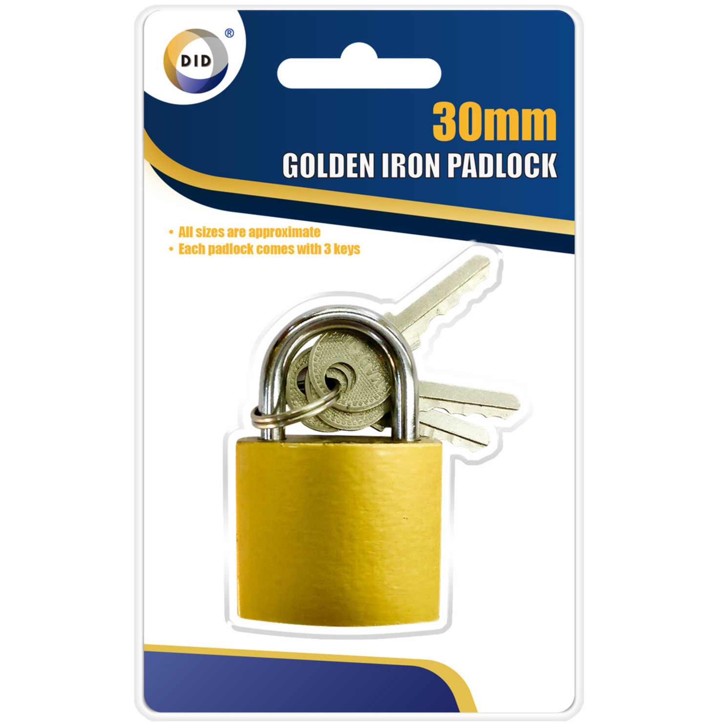 Hangslot met 3 sleutels - 3 cm - ijzer -