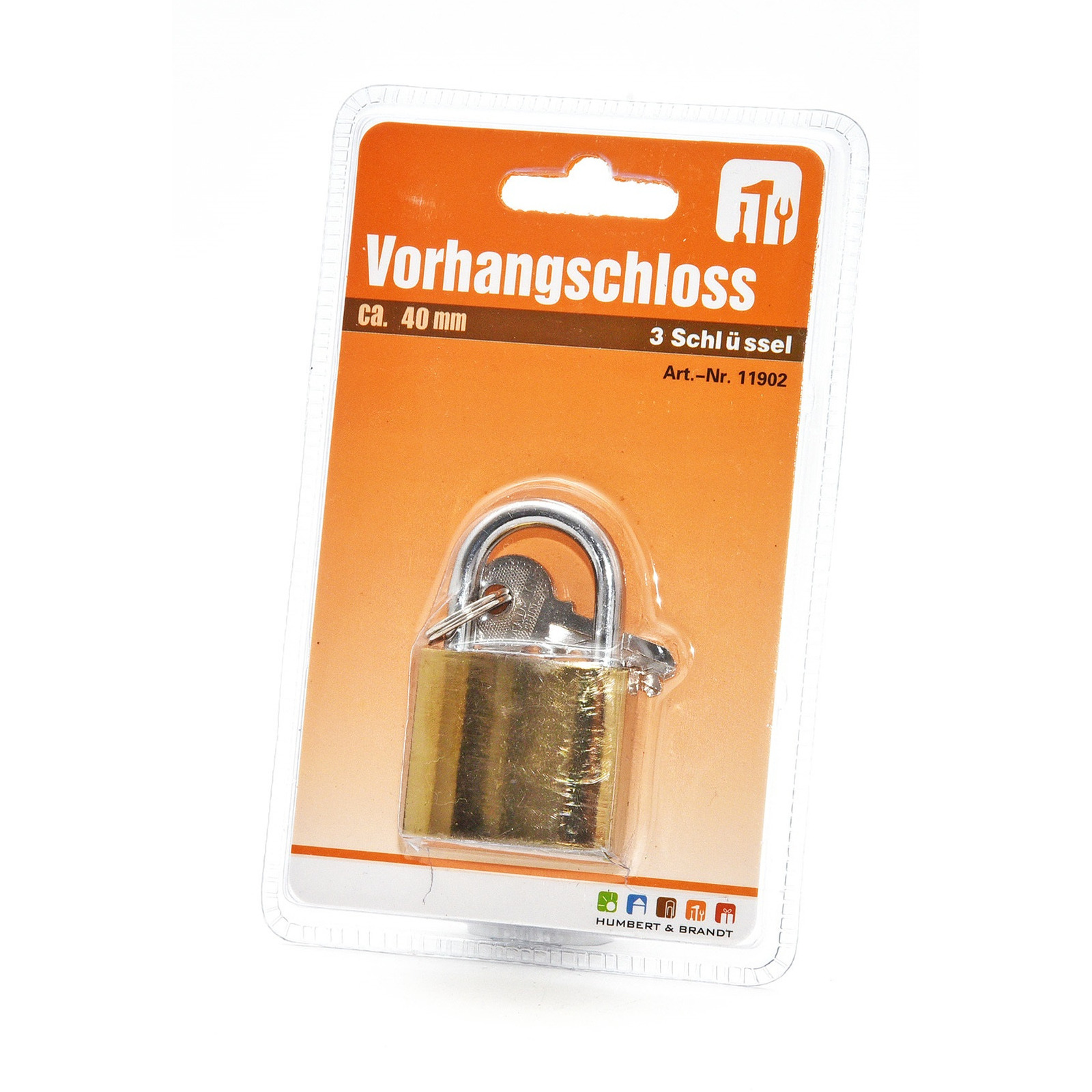 Humbert Hangslot met 3 sleutels - 40 mm - messing - kofferslot -