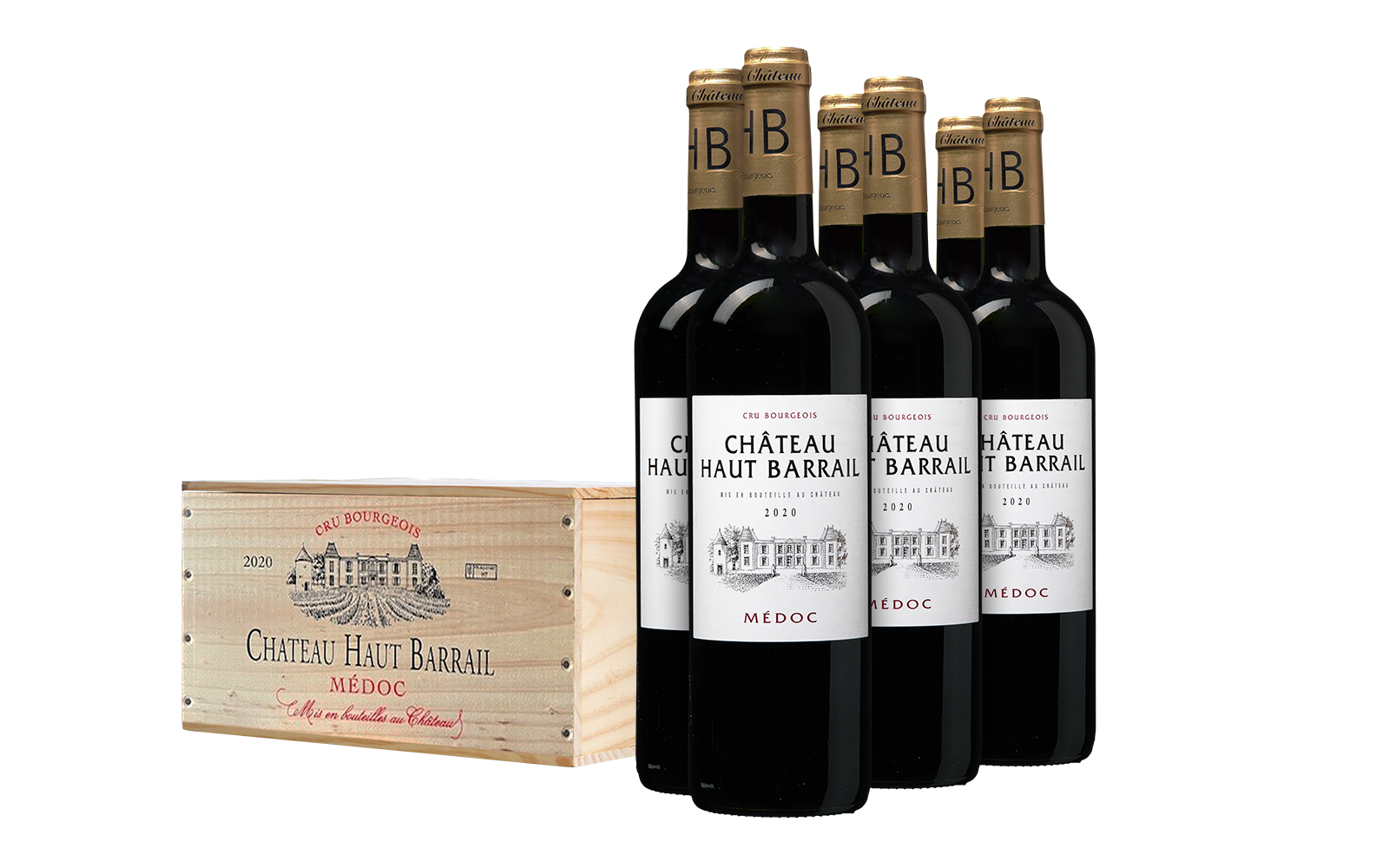 Wijnvoordeel Château Haut Barrail Cru Bourgeois in wijnkist - Rood