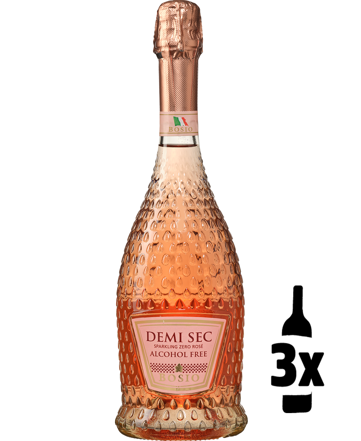 Wijnvoordeel 3 flessen Bosio Demi Sec Sparkling Rosé 0.0% Probeerpakket