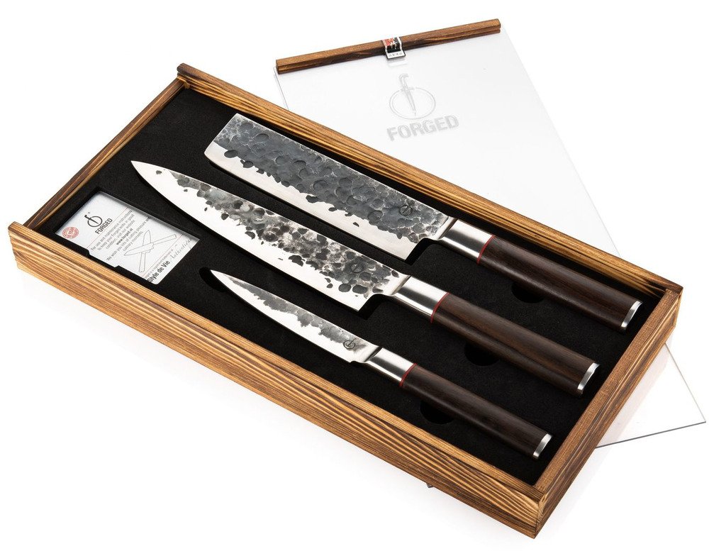 Forged Forged Sebra Messenset 3pcs - Koksmes, Hakbijl, Huishoudmes | Keukenmessen | 8720039623675