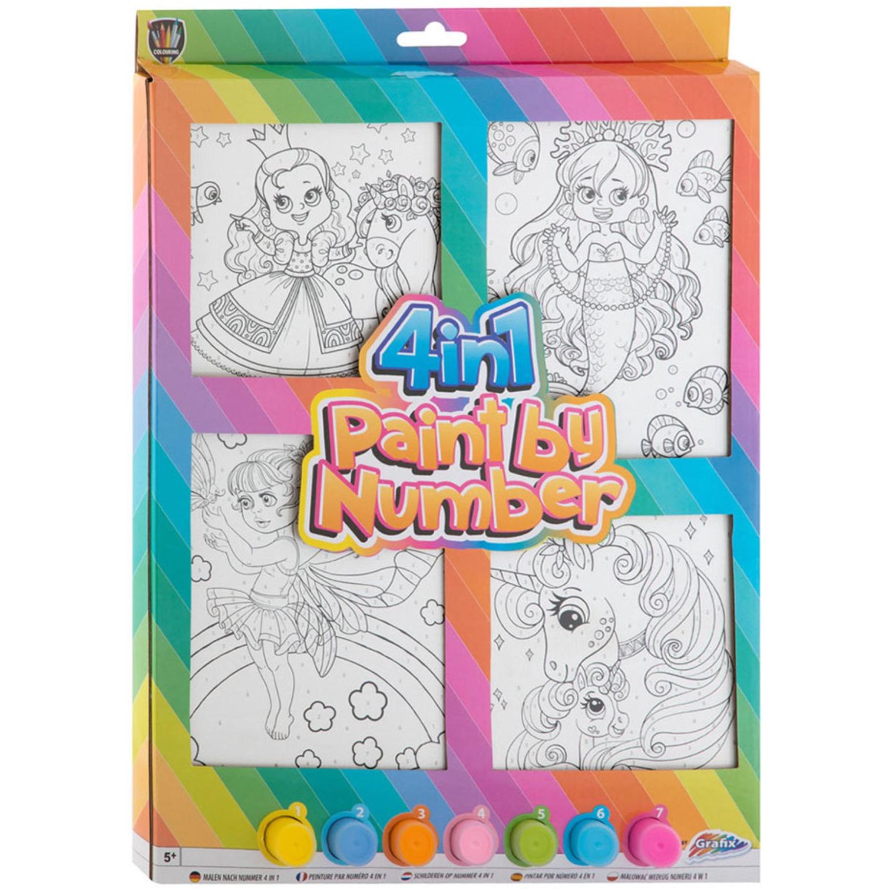 Top1Toys SCHILDEREN OP NR. SET CANVAS 4 IN 1 PRINCESSEN