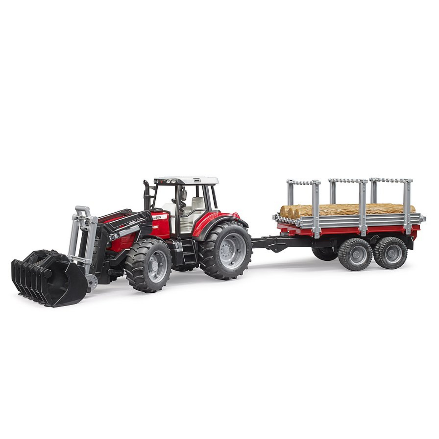 Bruder Bruder Tractor Massey Ferguson 7480 Met Houttransport Aanhanger - Rood