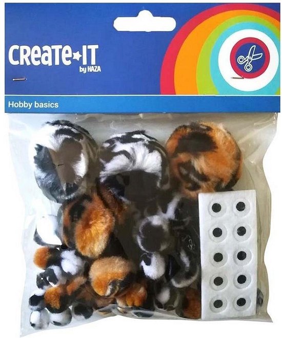 Create-It Pompom Animal Mix en oogjes 60 Stuks