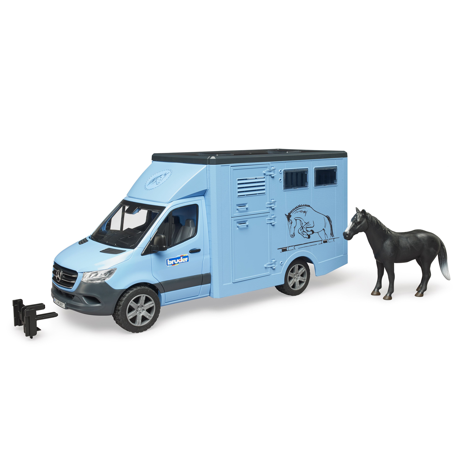Bruder Bruder Diertransporter Mercedes Benz Met 1 Paard - Blauw