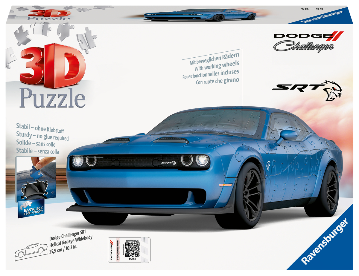 Ravensburger Ravensburger puzzel 3D Dodge Challenger Hellcat - Blauw