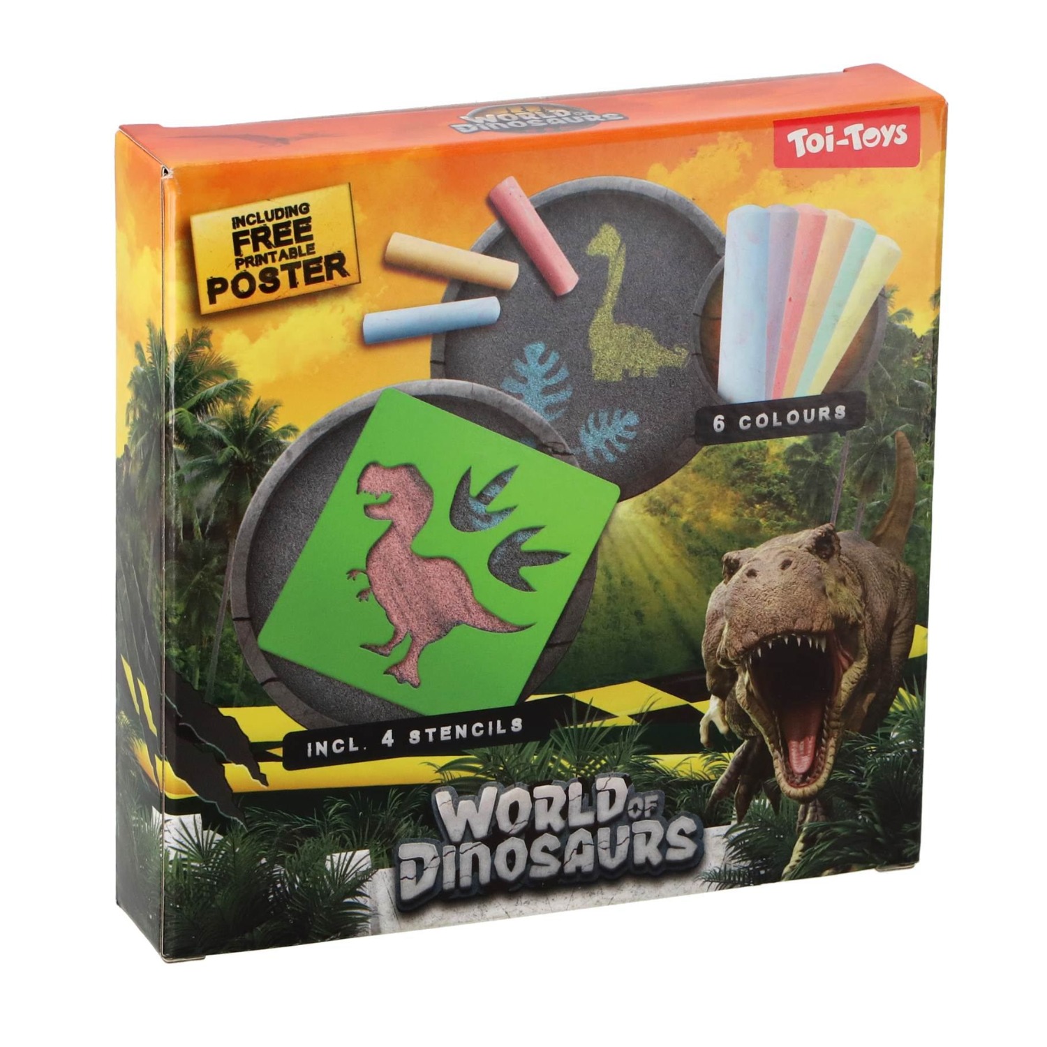 Top1Toys Stoepkrijt en 4 sjablonen dino