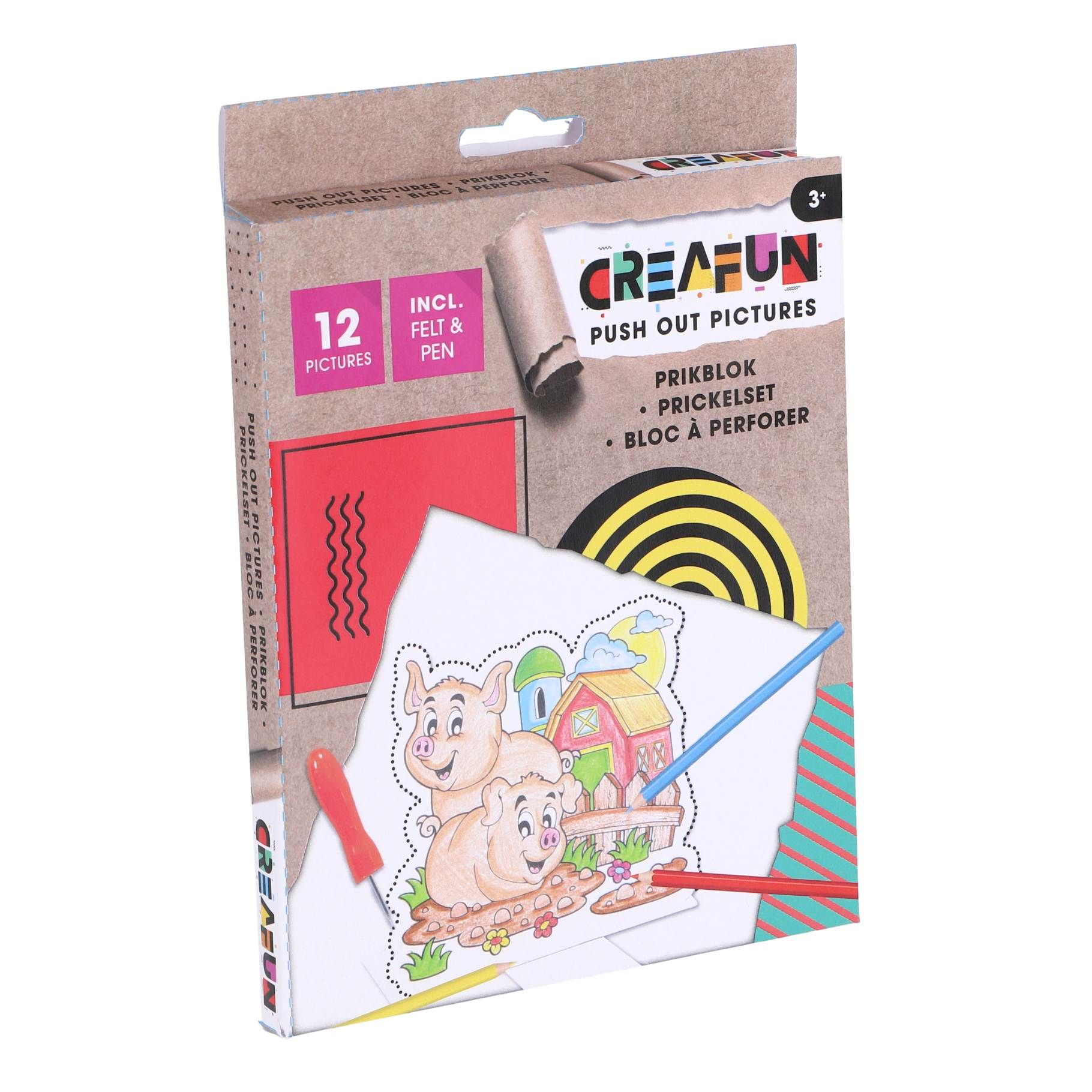 Creafun Creafun prikblok met prikpen en 12 sjablonen boerderij