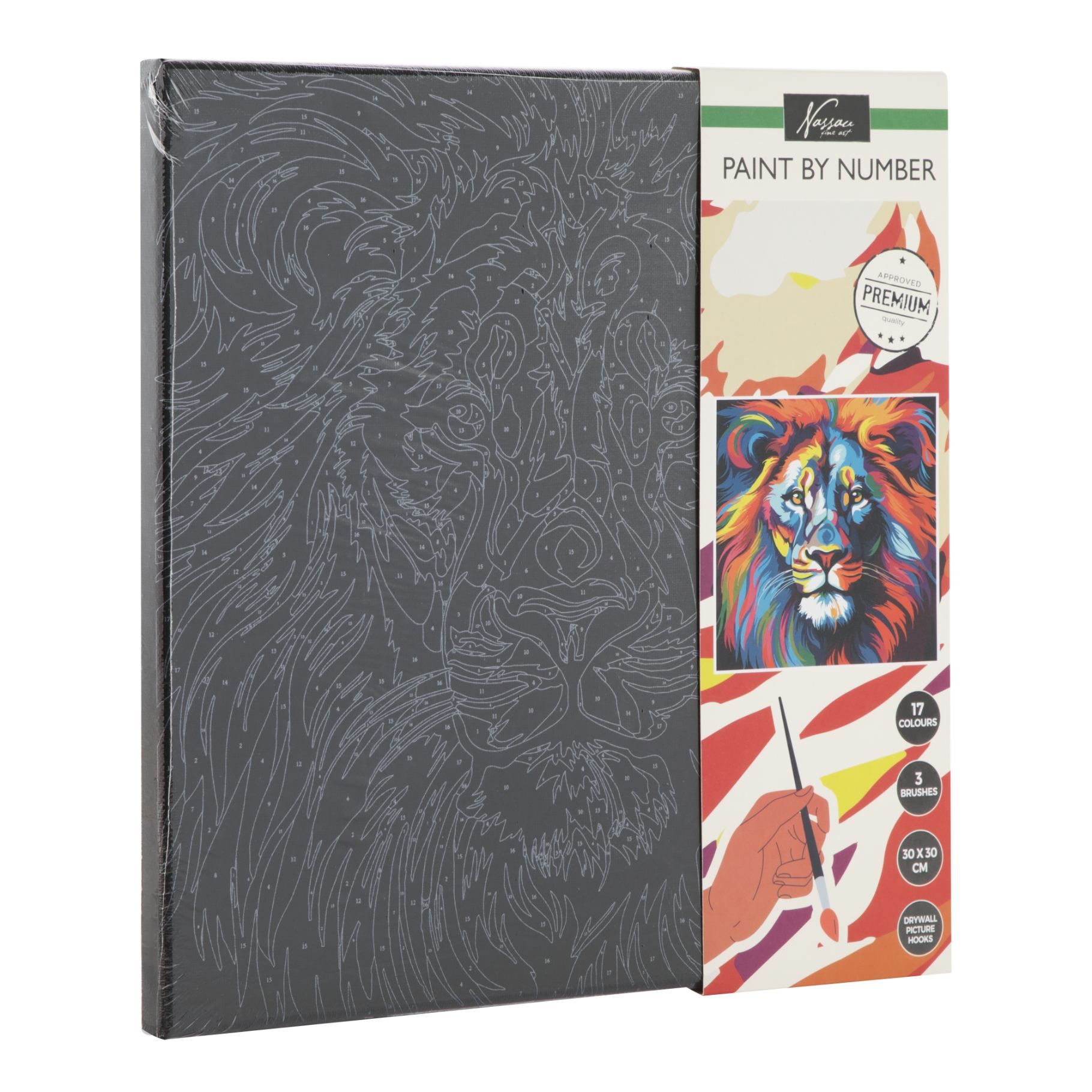 Top1Toys Schilderen op Nummer Luxe Zwart Canvas Leeuw 30x30