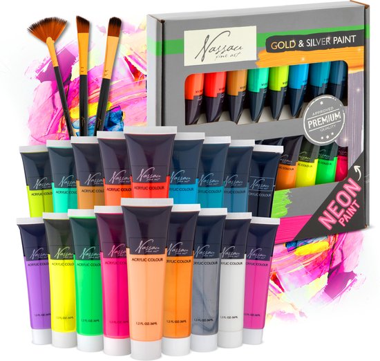 Top1Toys Nassau verfset 18 kleuren 36ml neon/metallic