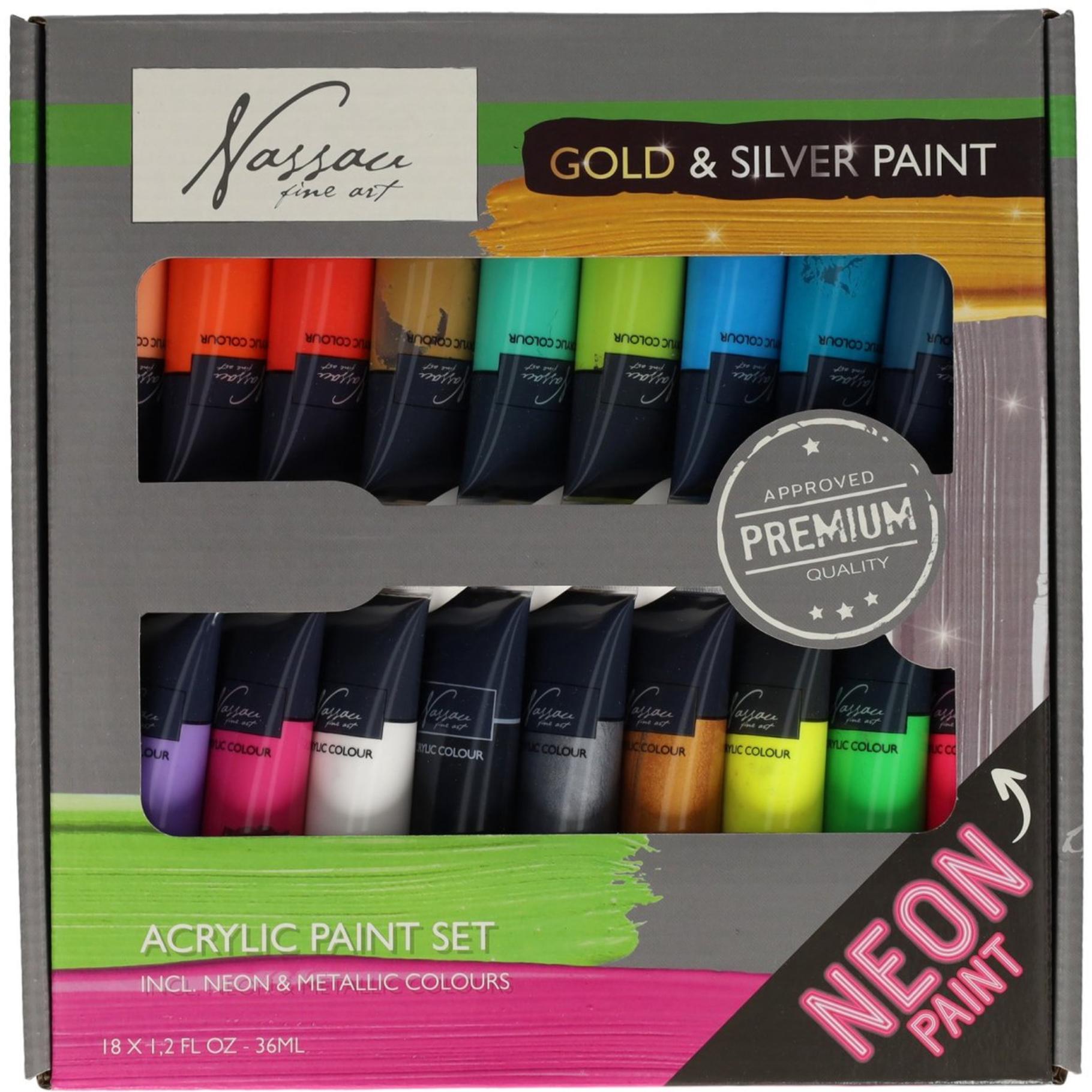 Top1Toys Nassau verfset 18 kleuren 36ml neon/metallic