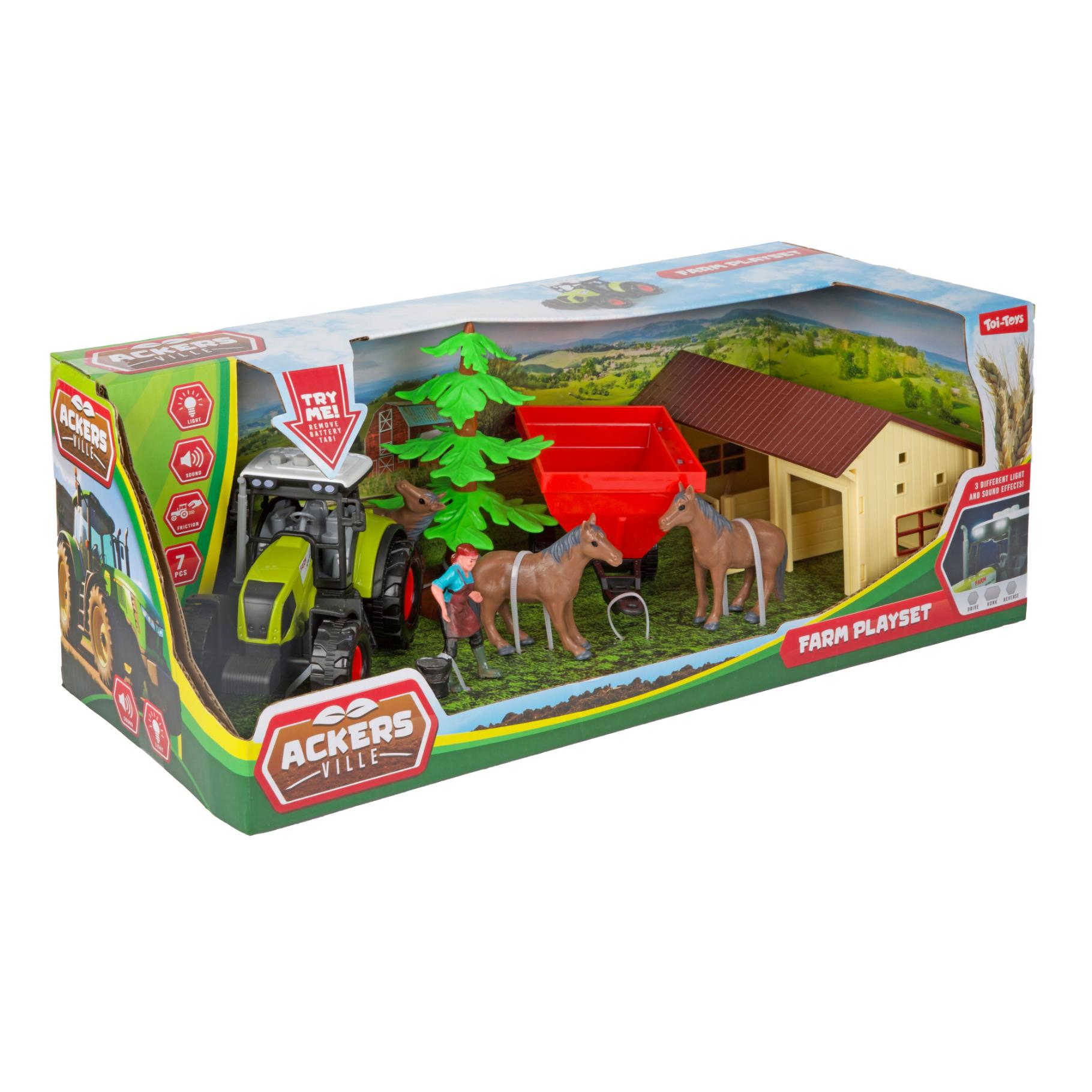 Top1Toys Boerderij set stal + tractor 7 delig licht+ geluid assorti