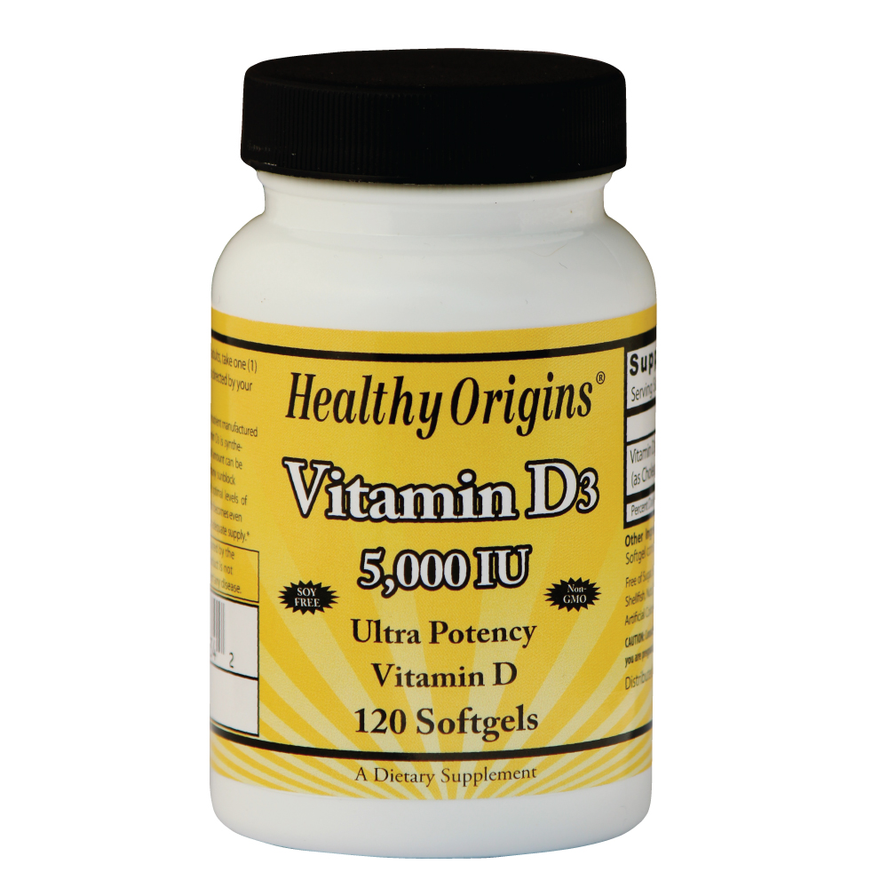 Healthy Origins Vitamine D3, 5000 IE (120 Softgels) - Healthy Origins