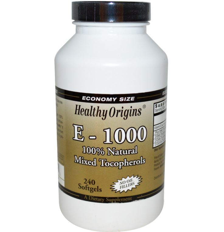 Healthy Origins Vitamine E-1000, 100% Natuurlijke Gemengde Tocoferolen (240 Softgels) - Healthy Origins