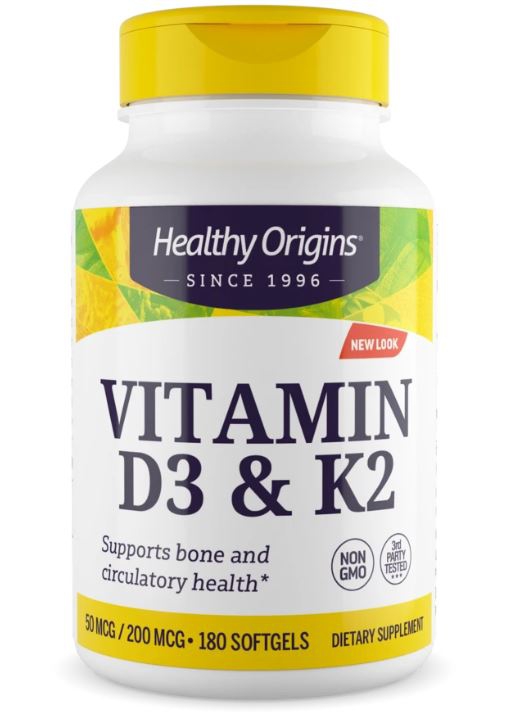 Healthy Origins Vitamin D3 & K2, 50mcg/200mcg, 180 Softgels, Healthy Origins