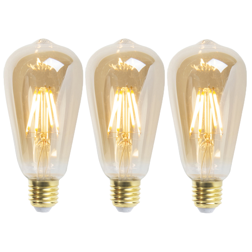 Set van 3 E27 dimbare LED lampen ST64 goldline 5W 380 lm 2200K