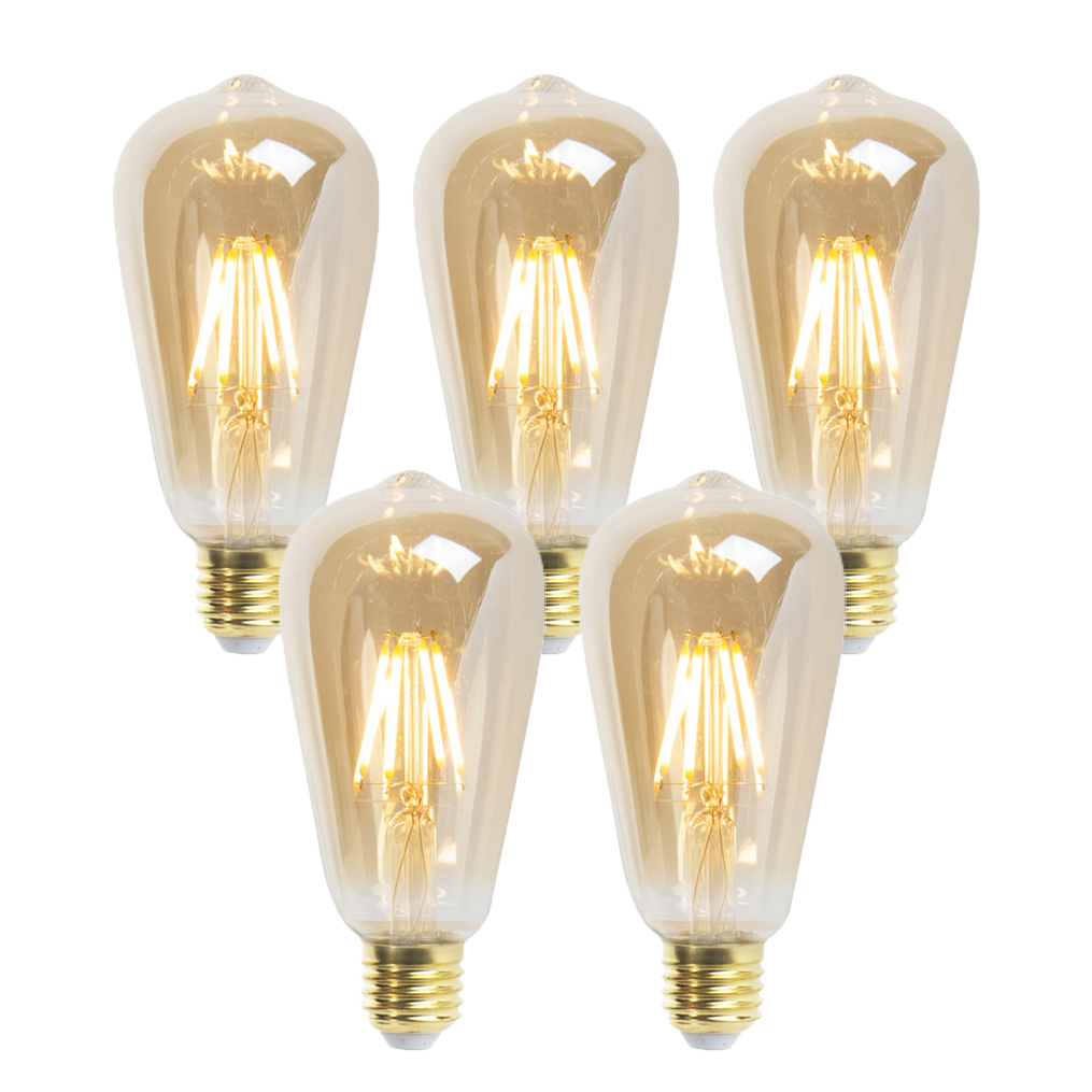 Set van 5 E27 dimbare LED lampen ST64 goldline 5W 380 lm 2200K