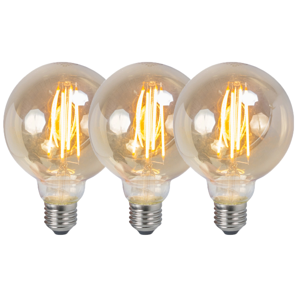 Set van 3 E27 dimbare LED lampen G95 smoke 5W 380 lm 2200K