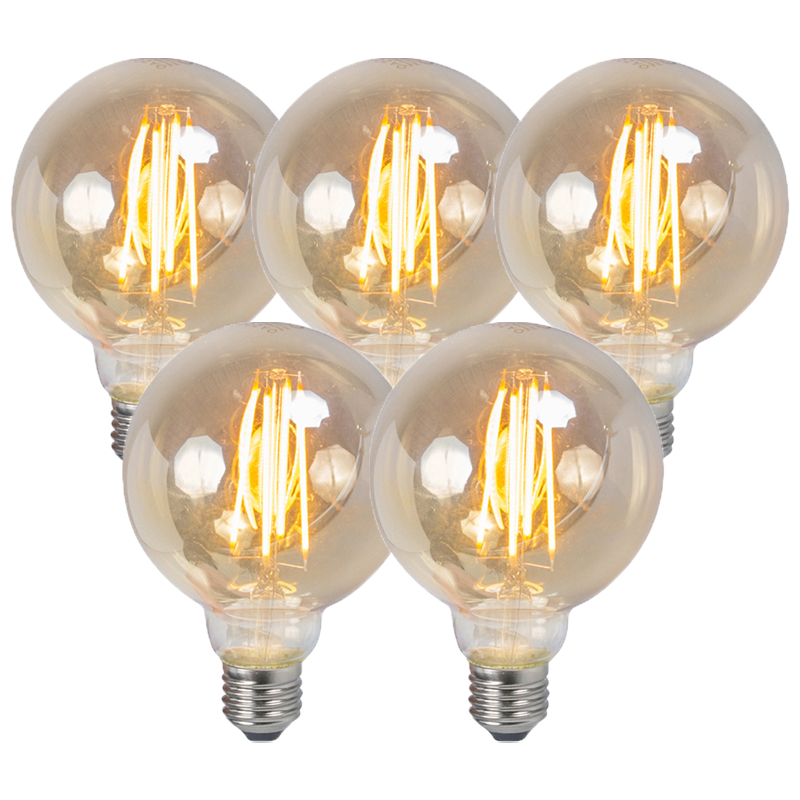 Set van 5 E27 dimbare LED filament smoke lamp 5W 450lm 2200K