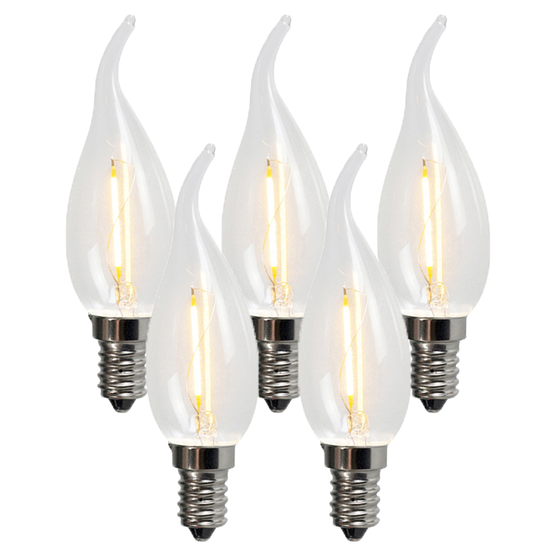 Set van 5 E14 LED filament kaarslampen BXS35 1W 100LM 2200K